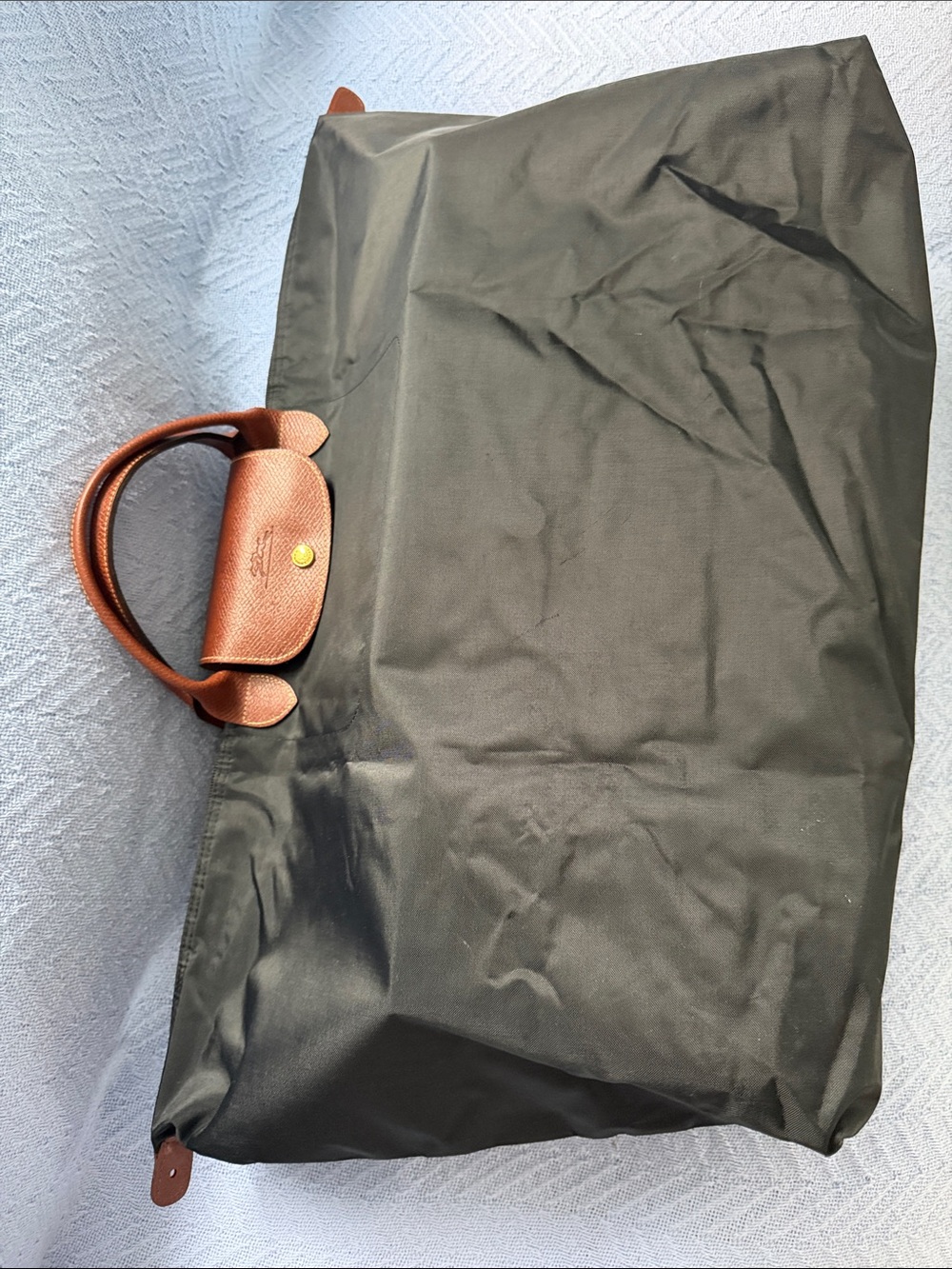 Longchamp Black Nylon Tote bag  with Brown Leather Trim and Logo Charm - Picture 5 of 6